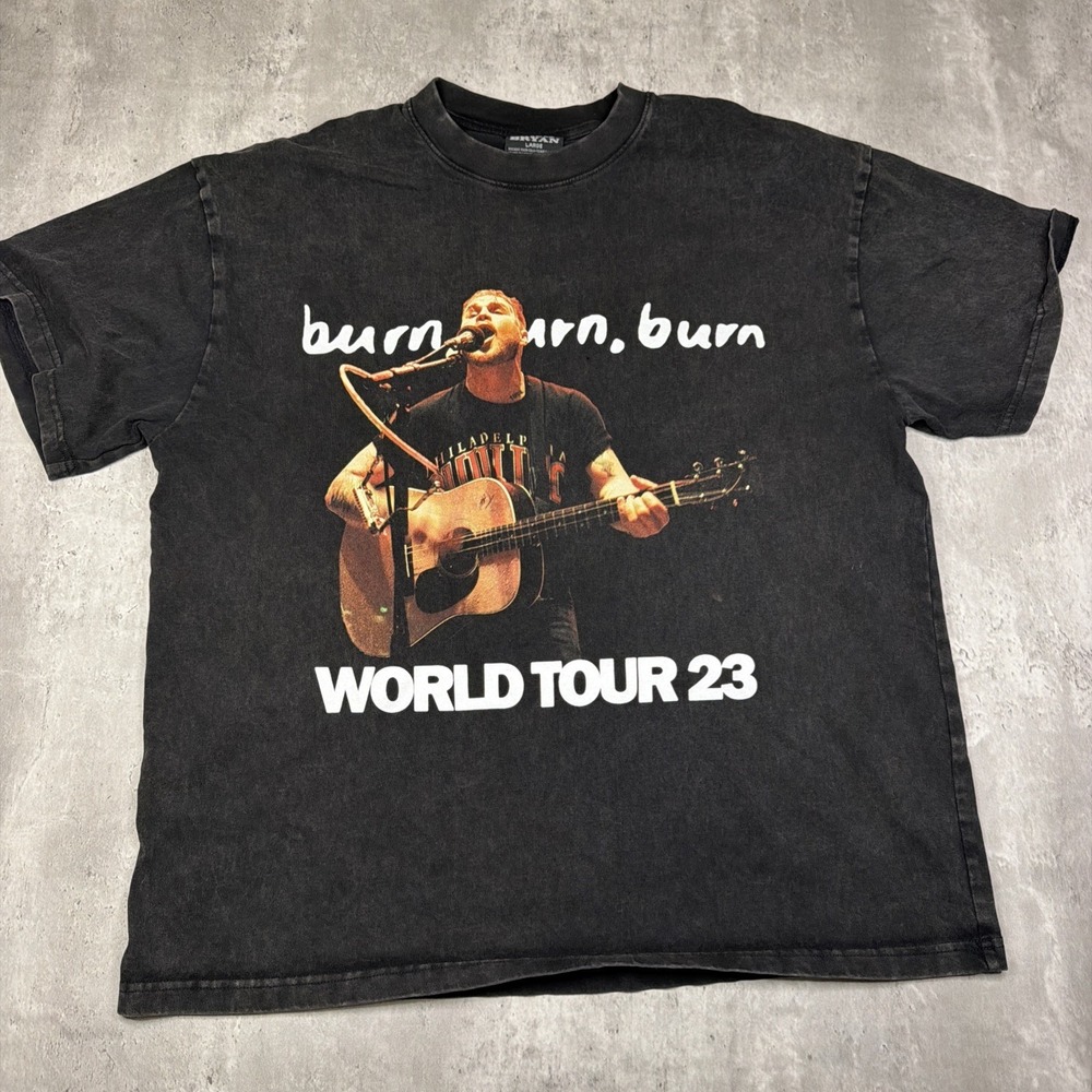 Zach Bryan 2023 Burn Burn Burn Tour T Shirt Sz L Black Short Sleeve Acid Wash